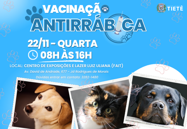 VACINAÇÃO ANTIRRÁBICA DIA 22/11 (quarta-feira)