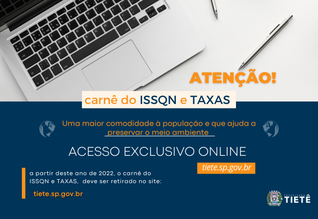 Carnê de ISSQN e TAXAS passa a ser ONLINE em Tietê