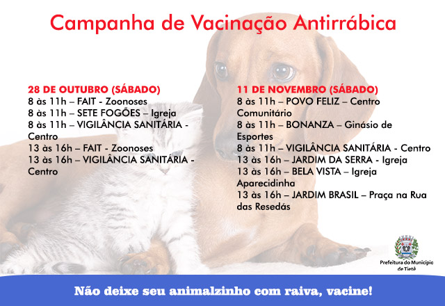 Campanha de Vacinação Antirrábica continua em Tietê