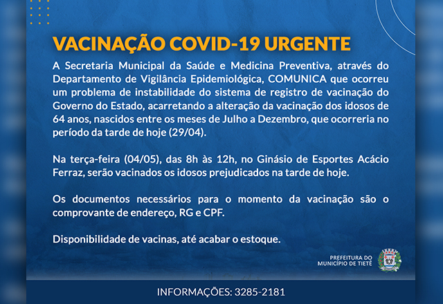 Comunicado vacinação contra a Covid-19