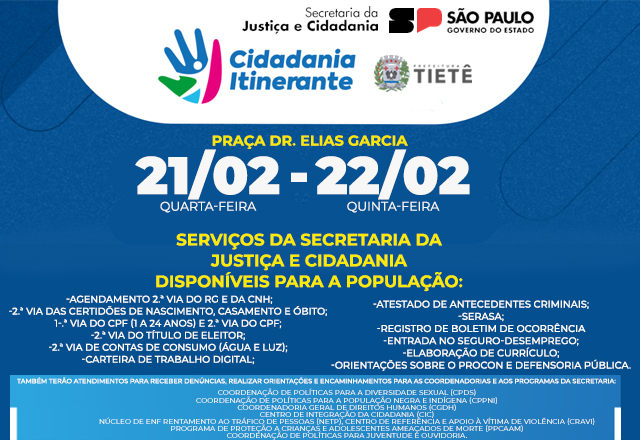 ATENÇÃO AO PROJETO CIDADANIA ITINERANTE