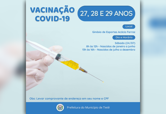 VACINAÇÃO CONTRA A COVID-19 (29, 28 E 27 ANOS)
