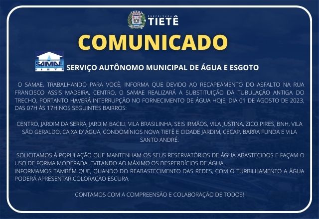 COMUNICADO SAMAE- 01/08/2023