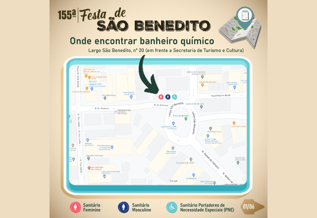 Fique por dentro dos locais onde estarão disponíveis os Banheiros Químicos na 155ª Festa de São Benedito