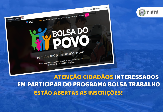 ATENÇÃO CIDADÃOS INTERESSADOS EM PARTICIPAR DO PROGRAMA BOLSA TRABALHO
