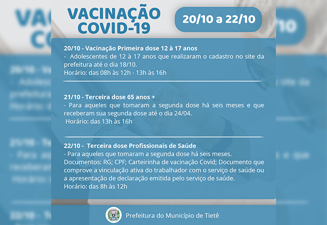 VACINAÇÃO CONTRA A COVID- 19 (20/10 A 22/10 )