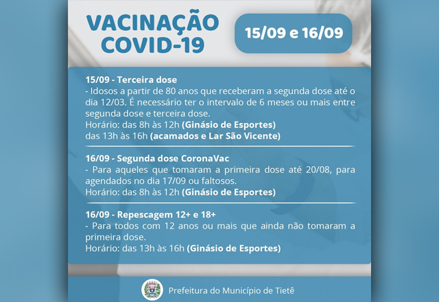 CRONOGRAMA VACINAÇÃO COVID-19 (15/09 E 16/09)