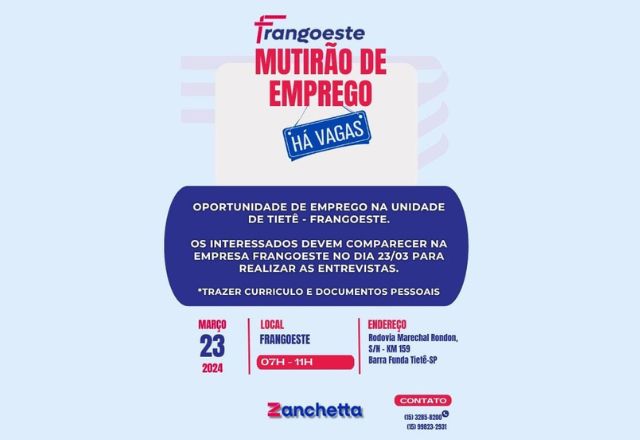 VAGAS DISPONÍVEIS- 20/03