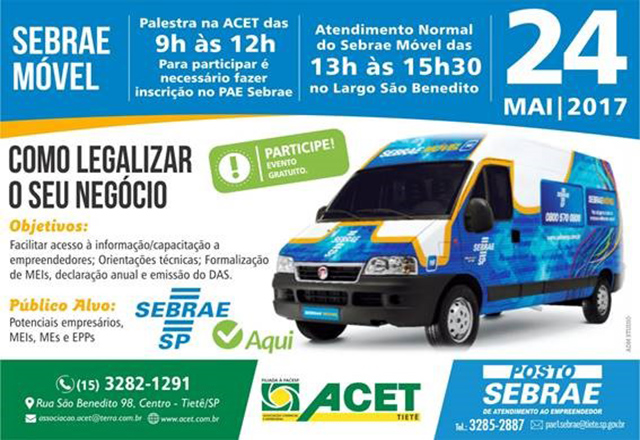 Sebrae Móvel estará em Tietê na próxima quarta-feira