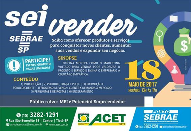Sebrae de Tietê divulga agenda de atividades para o mês de maio