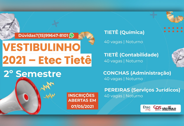 Atenção! O Vestibulinho 2ºsem/2021 tá chegando!