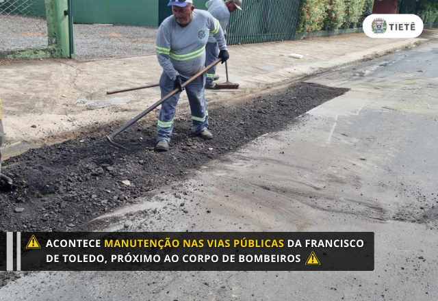 ACONTECE MANUTENÇÃO NAS VIAS PÚBLICAS DA FRANCISCO DE TOLEDO, PRÓXIMO AO CORPO DE BOMBEIROS
