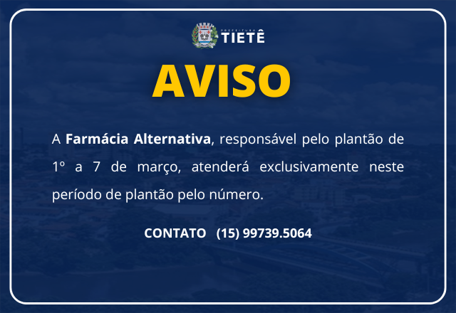 AVISO - PLANTÃO FARMÁCIA