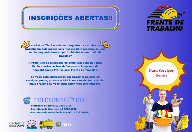 PROGRAMA DE REQUALIFICAÇÃO PROFISSIONAL FRENTE DE TRABALHO ESTÁ COM AS INSCRIÇÕES ABERTAS!!!!