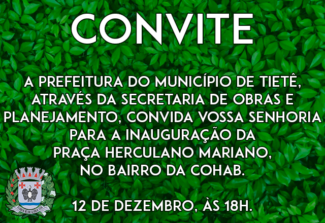 Prefeitura fará inauguração de Praça no Bairro COHAB