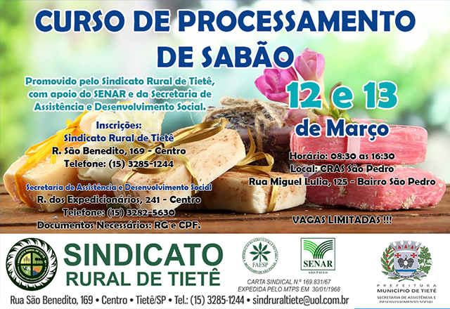 Prefeitura apoia curso de Processamento de sabão