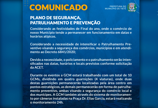PLANO DE SEGURANÇA, PATRULHAMENTO E PREVENÇÃO