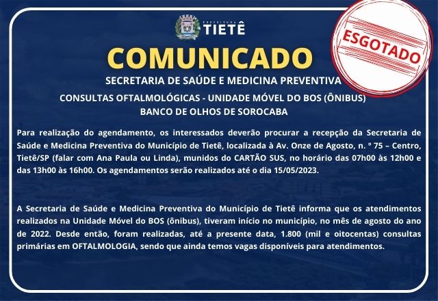 AGENDAMNETO PARA O BOS ESGOTADO