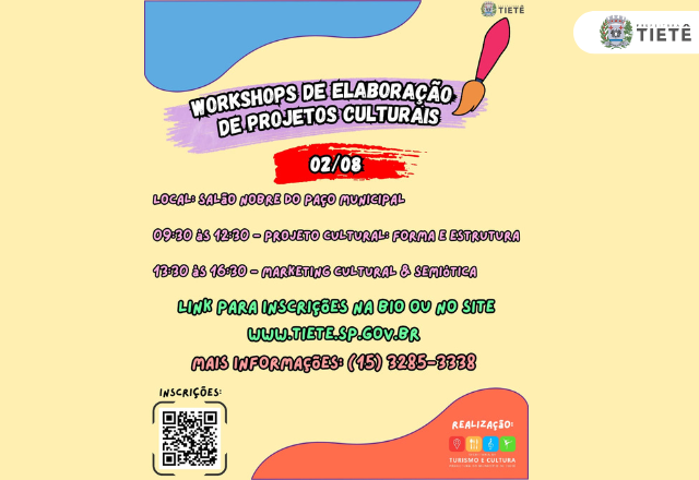 Secretaria de Turismo e Cultura abre inscrições para Workshops de Elaboração de Projetos Culturais