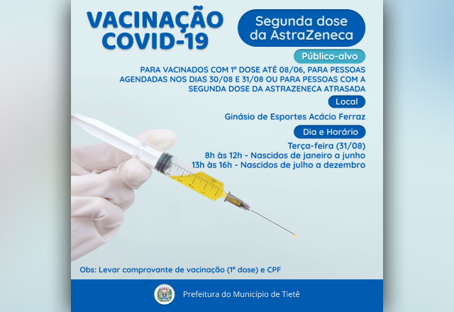 VACINAÇÃO CONTRA A COVID-19 (SEGUNDA DOSE DA ASTRAZENECA)