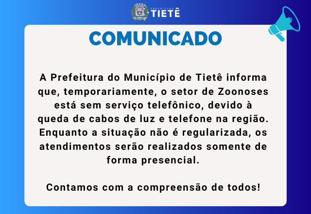 COMUNICADO SOBRE O ATENDIMENTO DA ZOONOZES