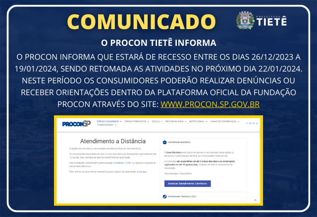 PROCON INFORMA PERÍODO DE RECESSO