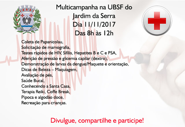 Multicampanha acontecerá na UBSF do Jardim da Serra