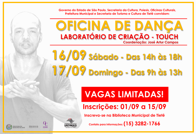 José Artur Campos vai ministrar Oficina de Dança gratuita em Tietê
