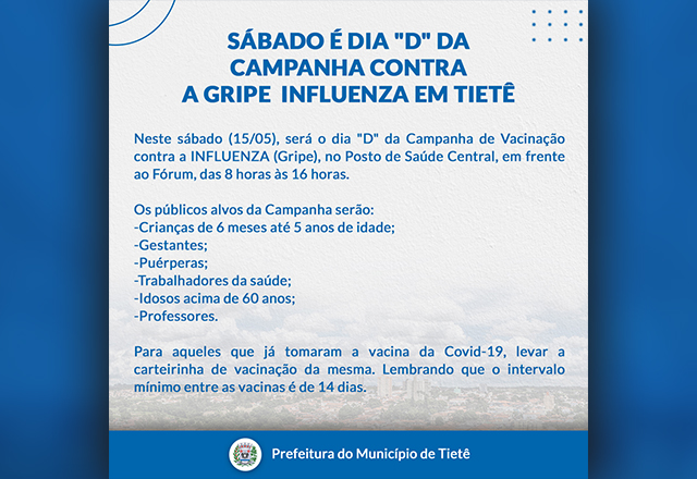 Sábado é dia “D” da Campanha contra a Gripe (Influenza)