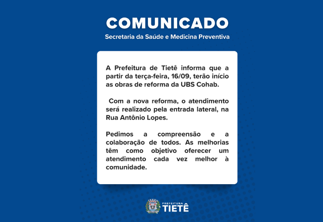 COMUNICADO Secretaria da Saúde e Medicina Preventiva