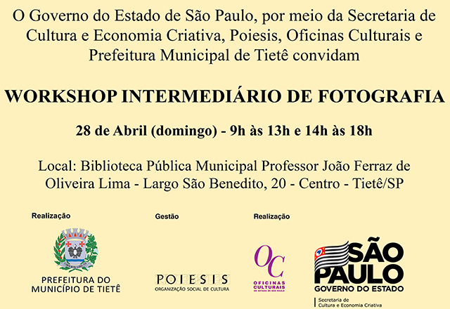 Workshop Intermediário de Fotografia acontece em abril