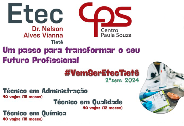 INSCRIÇÕES ABERTAS PARA O VESTIBULINHO - ETEC