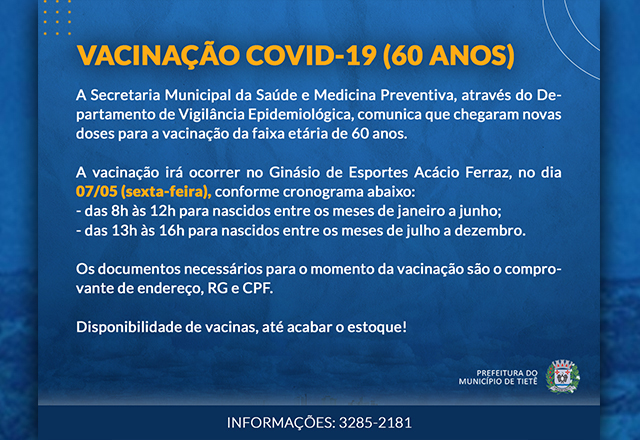 Vacinação contra a Covid-19 (60 anos)