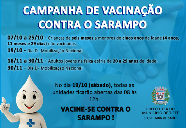 Campanha de vacinação contra o Sarampo têm início nesta segunda-feira