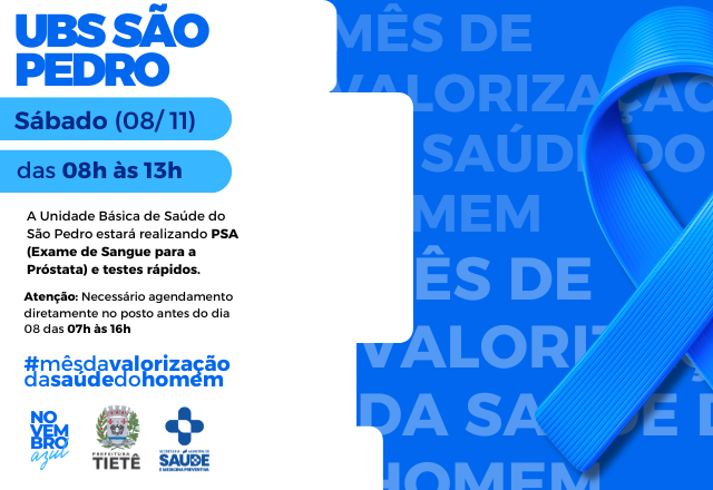 UBS São Pedro realiza ação do Novembro Azul com testes PSA e exames rápidos neste sábado