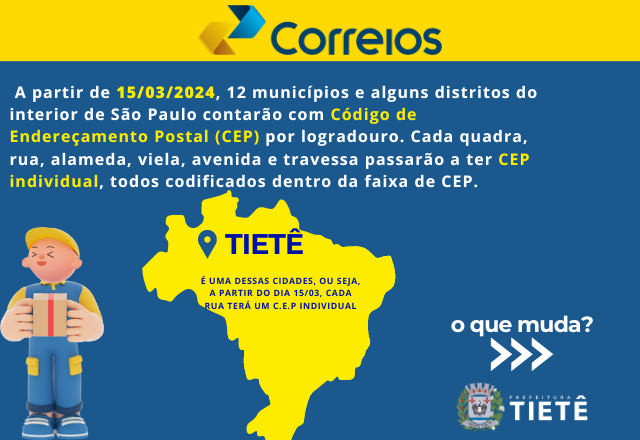 TIETÊ PASSA A TER CÓDIGO DE ENDEREÇAMENTO POSTAL (CEP) POR LOGRADOURO
