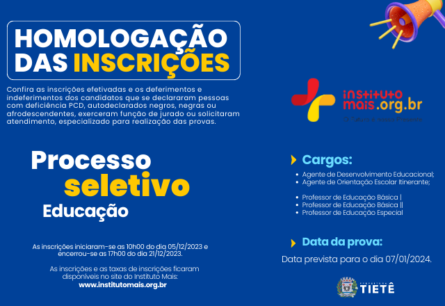 HOMOLOGAÇÃO DAS INSCRIÇÕES - P.S 01/2023
