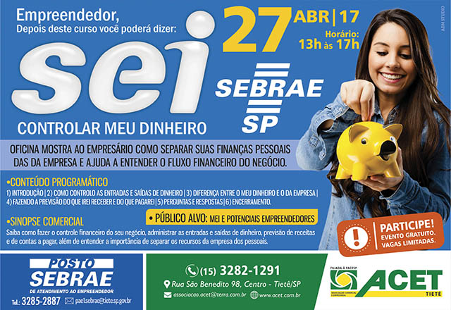 Sebrae Tietê realiza oficinas no dia 27 de abril