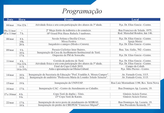 Prefeitura divulga programação de aniversário